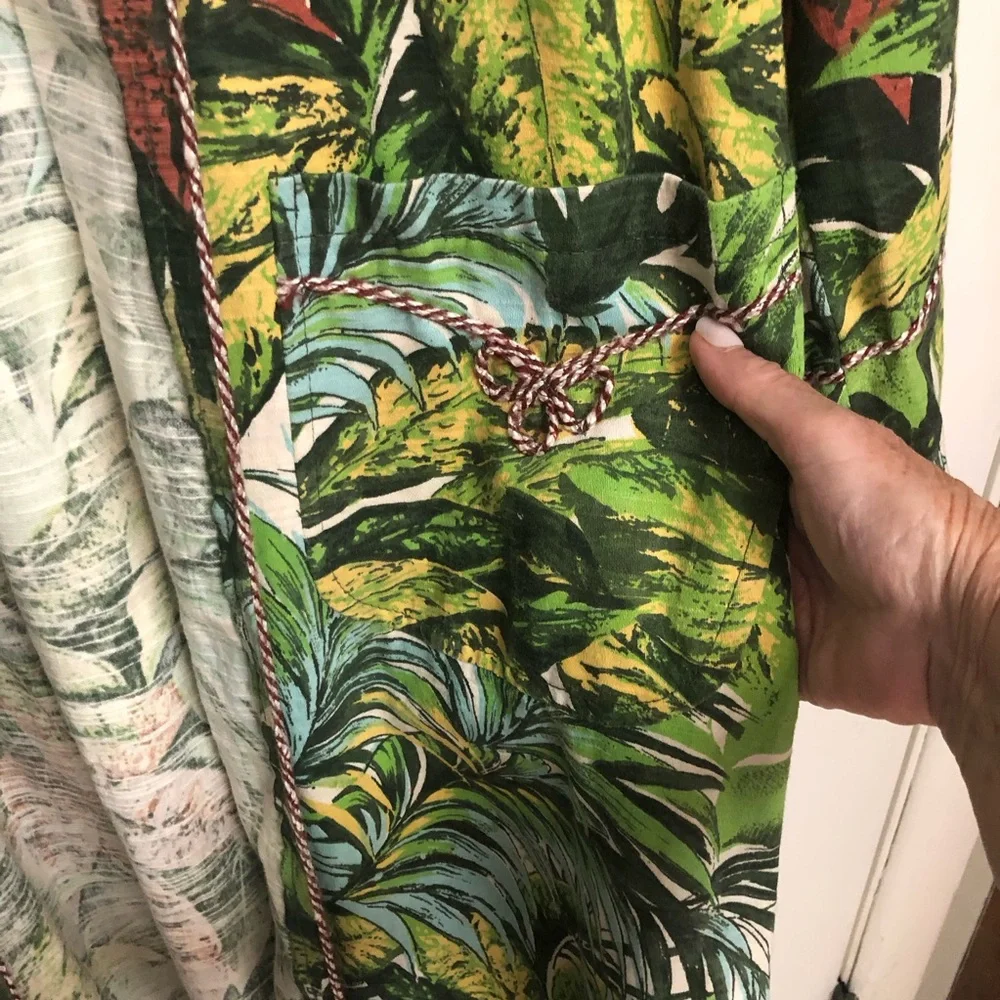 Bombay Dye Tropical Leaf Print Long Duster Coat - Green Botanical Barkcloth